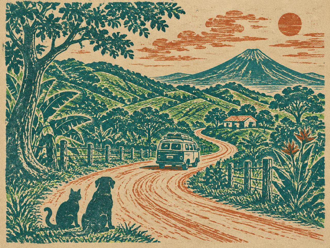 Ilustración de la unidad móvil en un camino rural